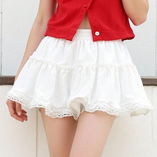 Women Clothing Sweet Lace Stitching Pleated High Waist Tiered Skirts