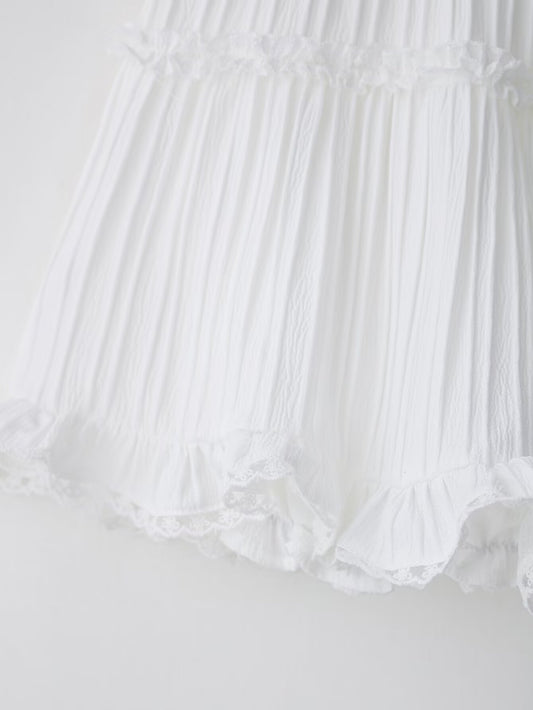 Women Clothing Sweet Lace Stitching Pleated High Waist Tiered Skirts