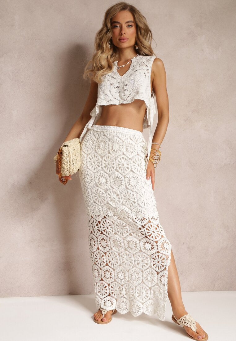 Ladies Crocheted Lace Side Ties Short Crop Top With Straps