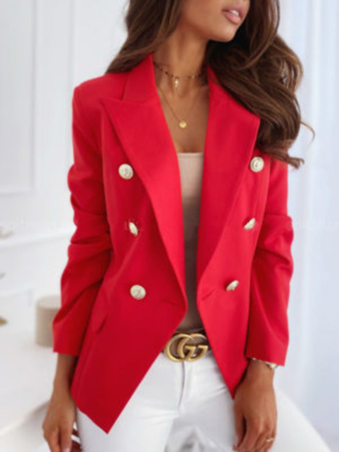 Spring Long Sleeve Double Breasted Solid Color Stand Collar Small Blazer
