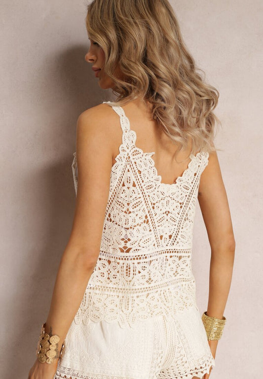Women Crochet Lace Up Mini Halter Top