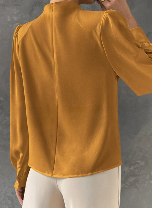Solid Color Pleated Women Shirt Elegant Pullover Satin Top Office Long Sleeve Top