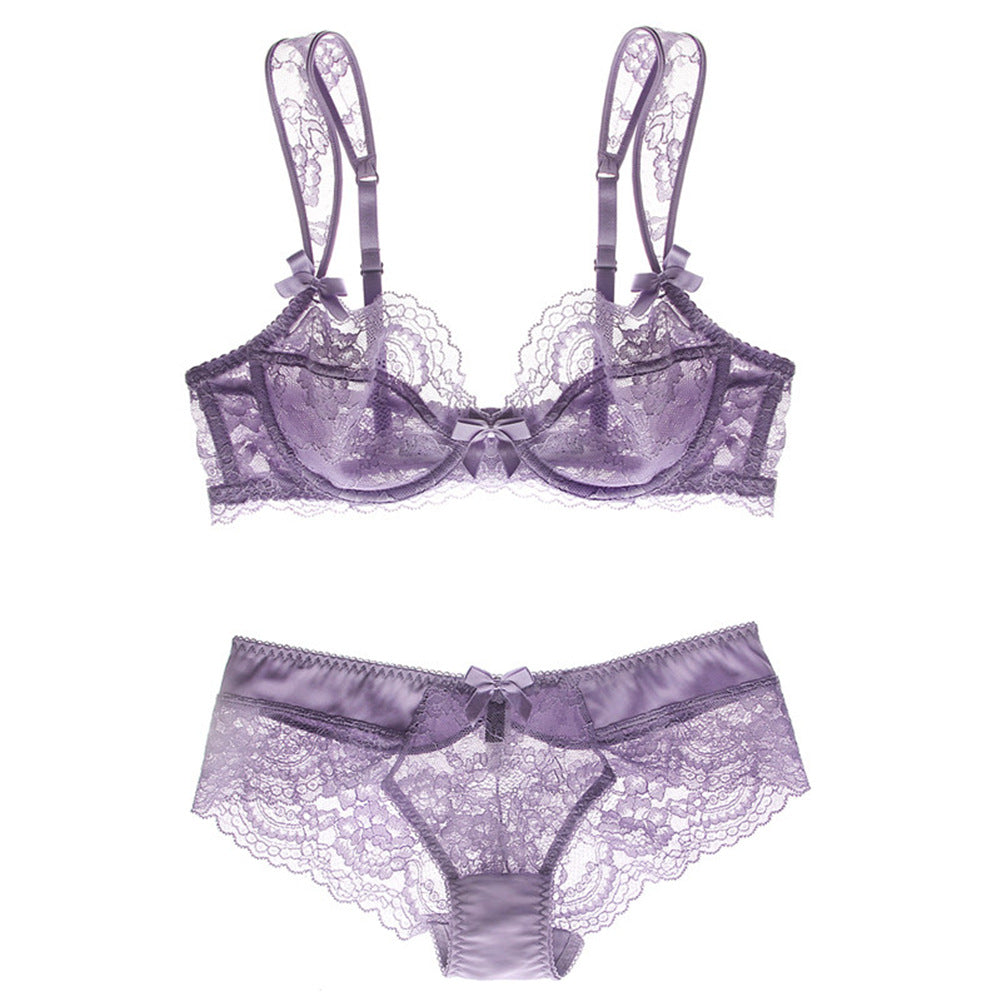 Ultra Thin Underwear Women Sponge Free Maiden Sexy Lace Big Chest Small with Steel Ring Gathering Bra