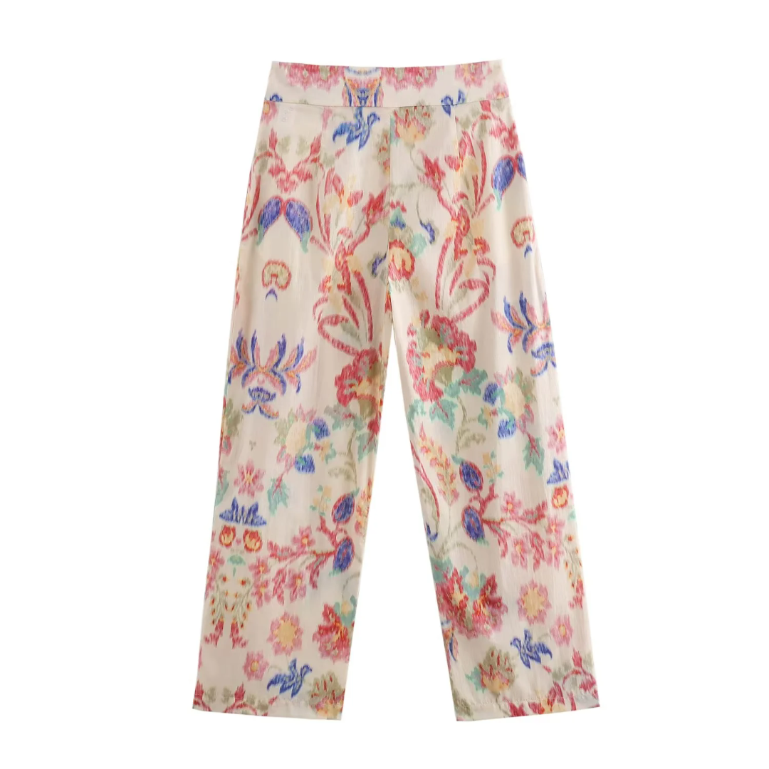 Women Clothing Early Spring Printed Pullover Short Sleeve Trousers Two Piece Sets