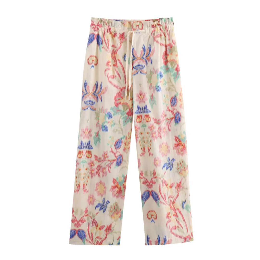 Women Clothing Early Spring Printed Pullover Short Sleeve Trousers Two Piece Sets