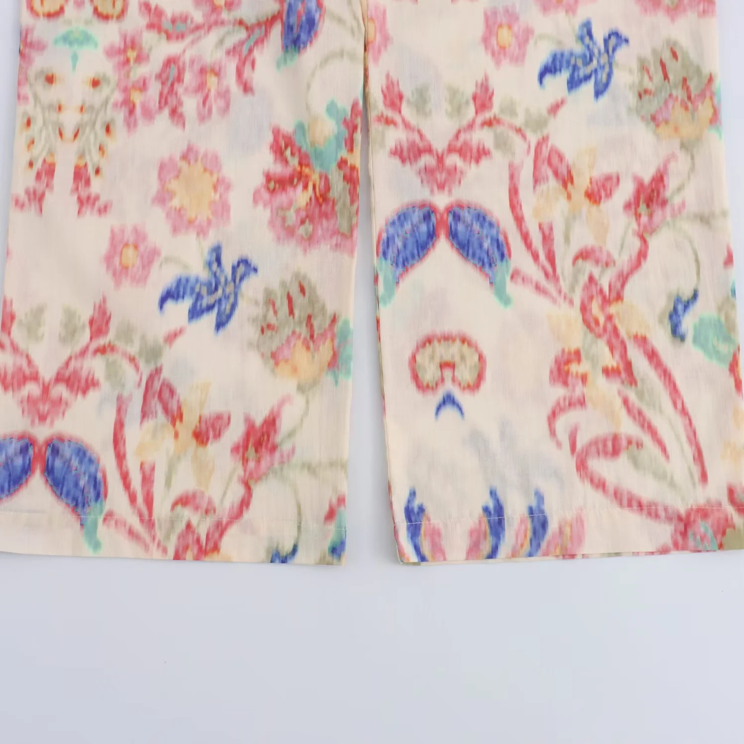 Women Clothing Early Spring Printed Pullover Short Sleeve Trousers Two Piece Sets