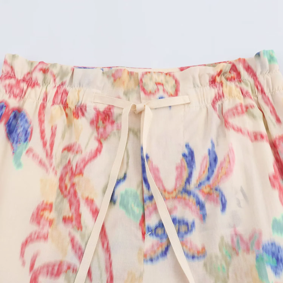 Women Clothing Early Spring Printed Pullover Short Sleeve Trousers Two Piece Sets