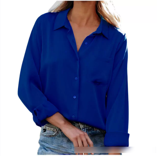Spring Summer Solid Color Long Sleeve Office Collared Long Sleeve Shirt Solid Color Cardigan Satin Shirt