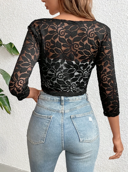 Autumn Cardigan Placket Stitching Lace Ruffled Short Lace Jacket Top