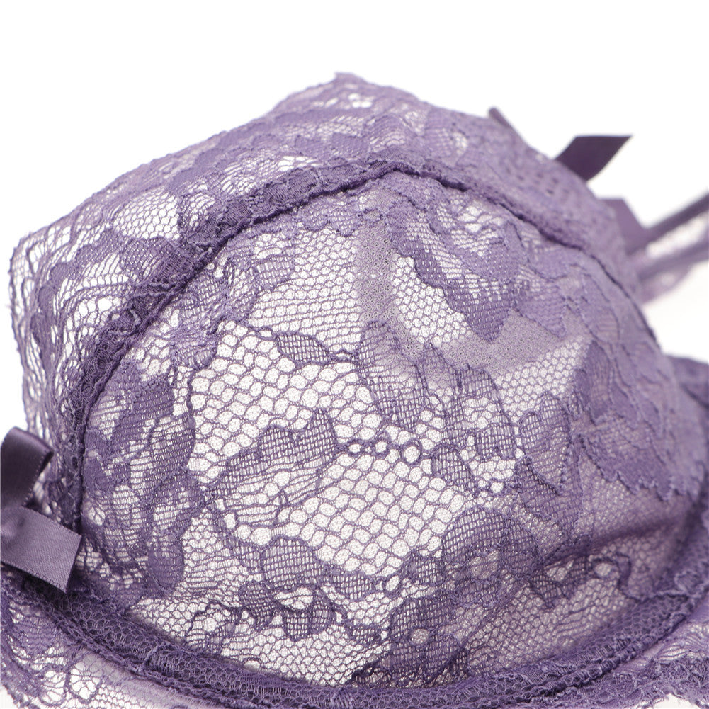 Ultra Thin Underwear Women Sponge Free Maiden Sexy Lace Big Chest Small with Steel Ring Gathering Bra