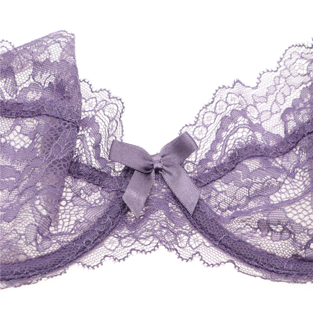 Ultra Thin Underwear Women Sponge Free Maiden Sexy Lace Big Chest Small with Steel Ring Gathering Bra
