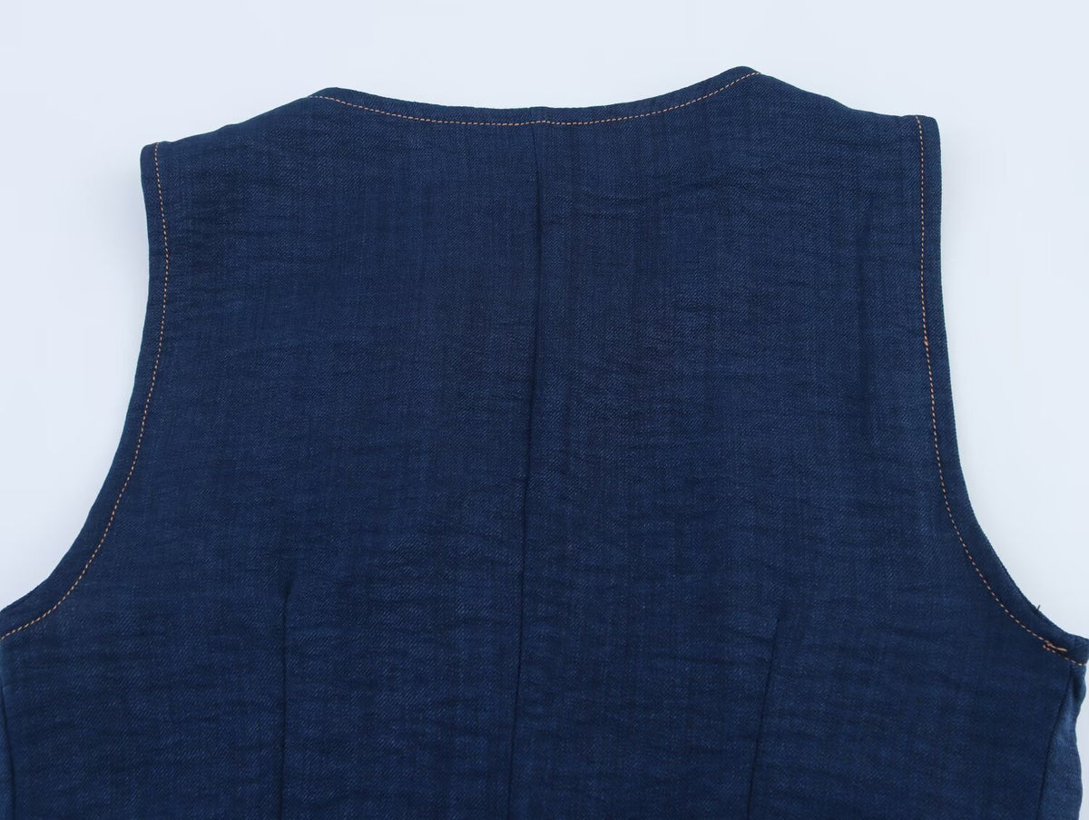 Summer Women Clothing Linen Double Breasted Sleeveless Vest Top