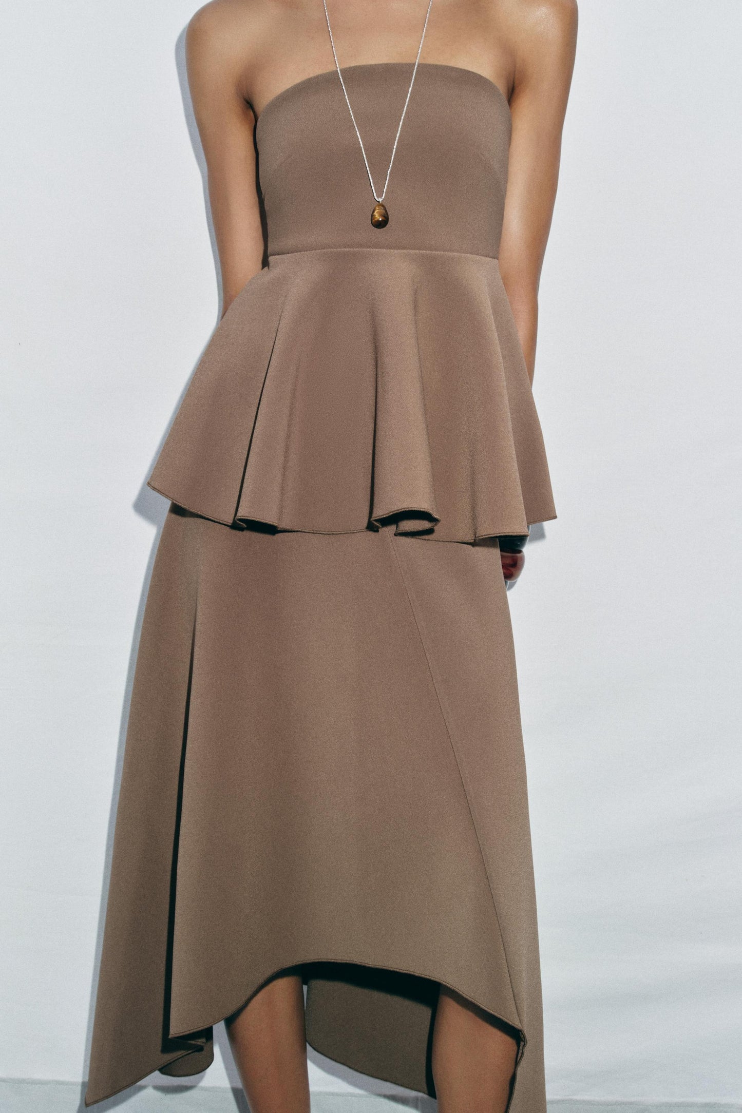 Women Clothing Summer Tube Top Asymmetric Midi Dress