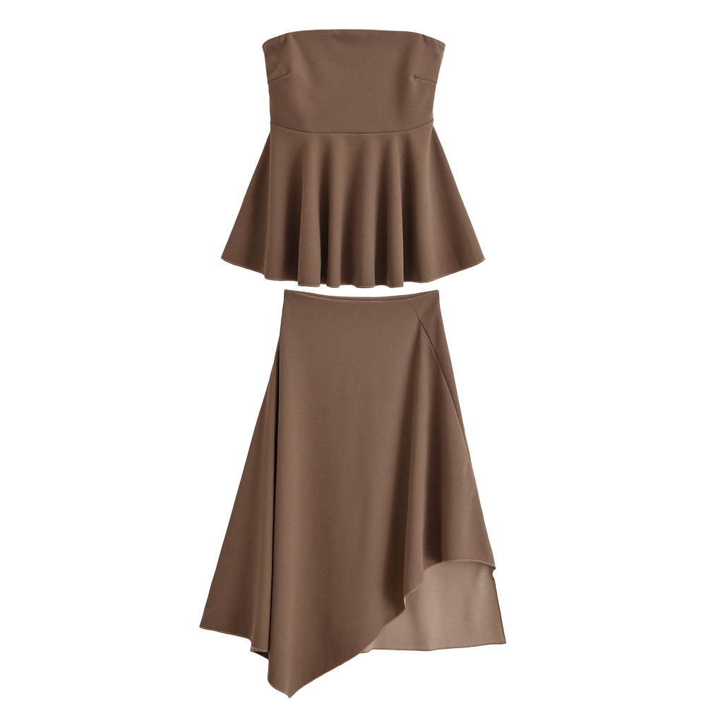 Women Clothing Summer Tube Top Asymmetric Midi Dress