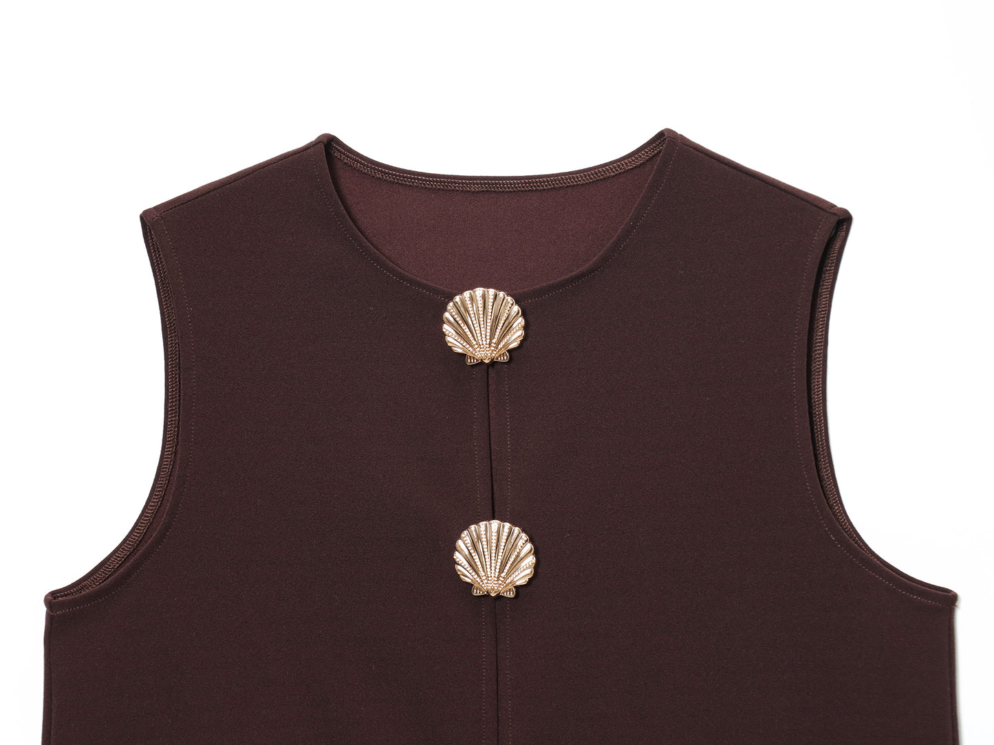 Women Clothing Summer Solid Color Simple round Neck Shell Fastener Decoration Vest Top