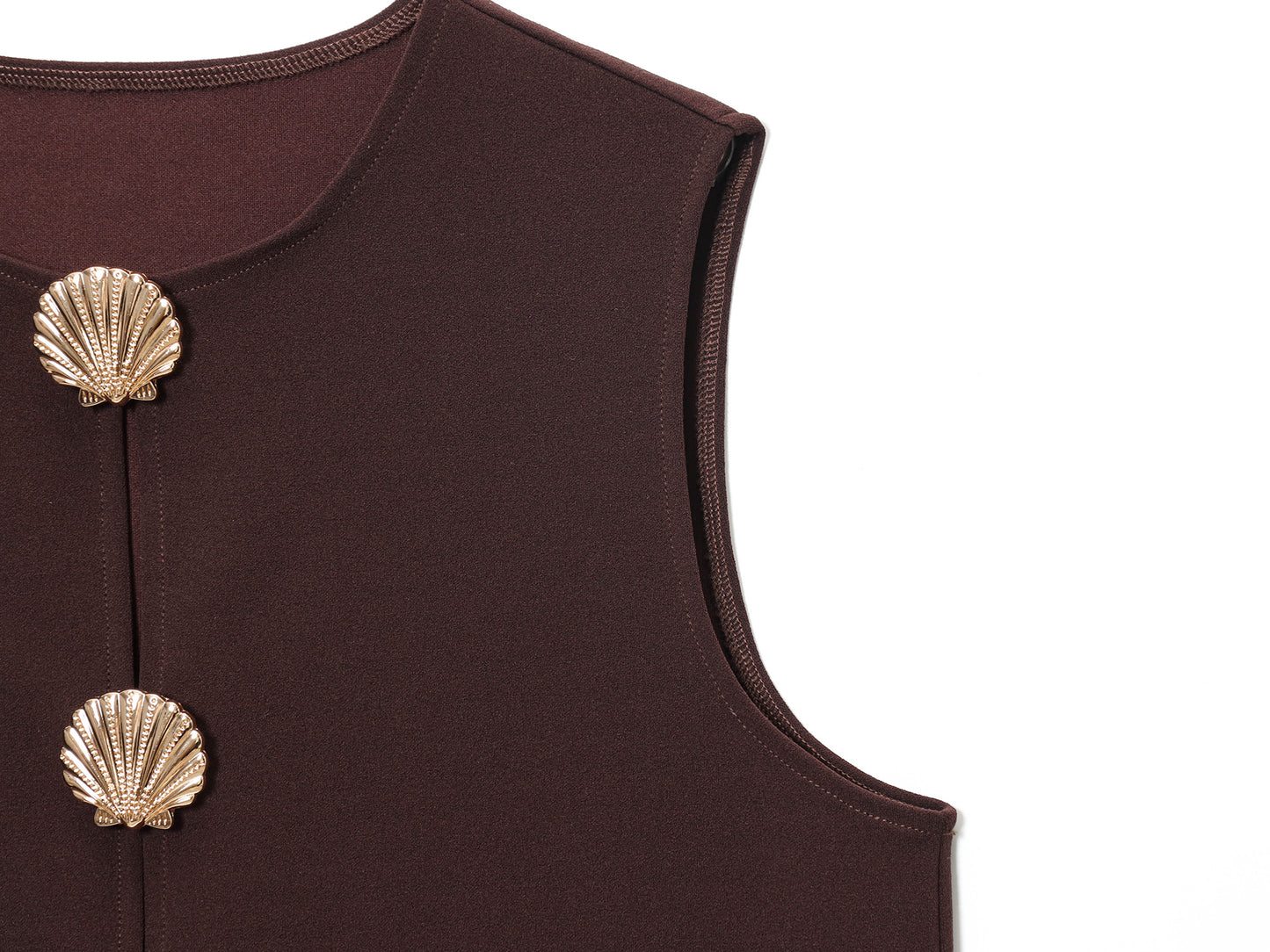 Women Clothing Summer Solid Color Simple round Neck Shell Fastener Decoration Vest Top