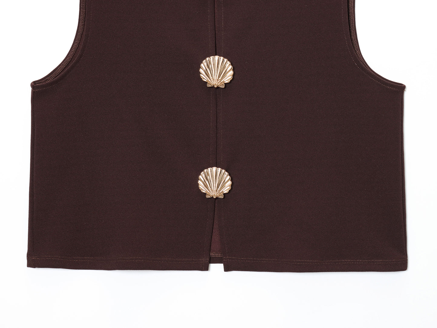 Women Clothing Summer Solid Color Simple round Neck Shell Fastener Decoration Vest Top