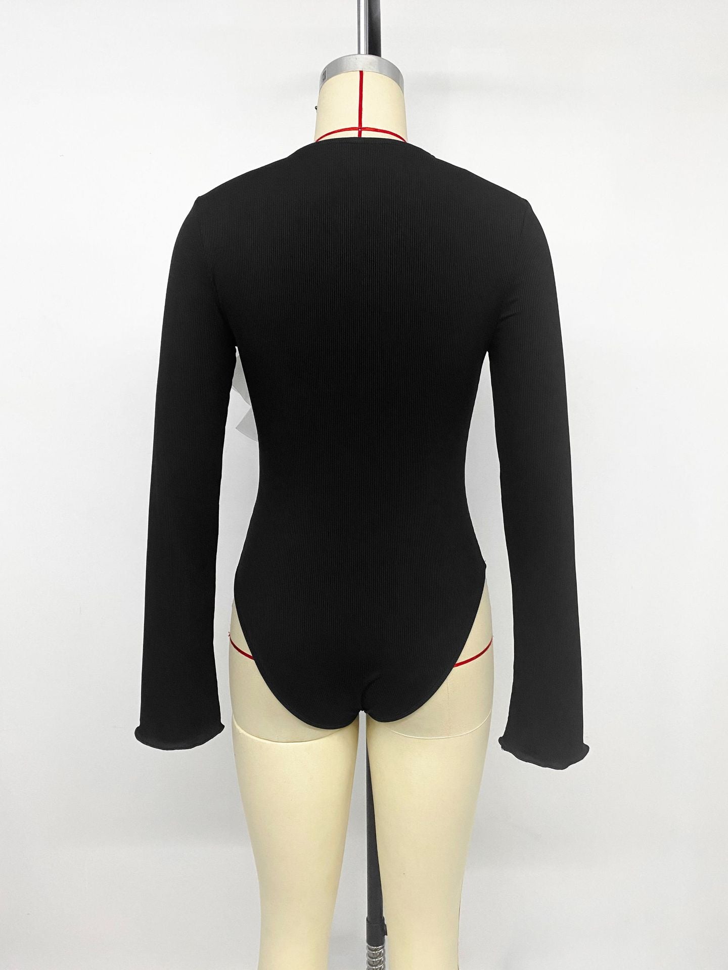 Sweet Design Three Dimensional Floral Decoration Black Long Sleeve Jumpsuit