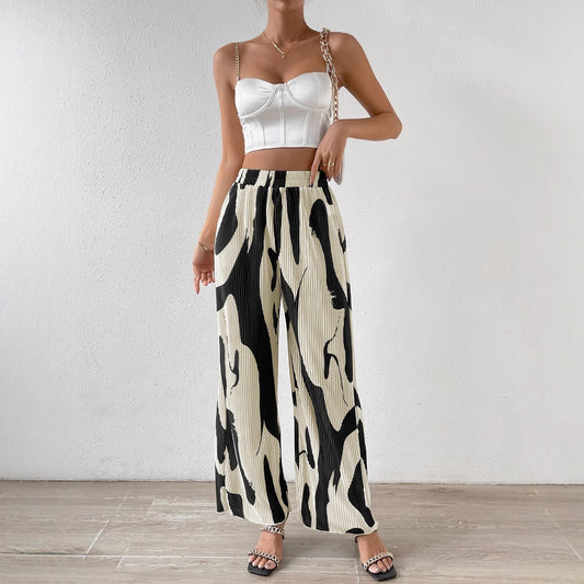 Loose Wide Leg Pants Summer High Waist Design Casual Printed Wide Leg Pants