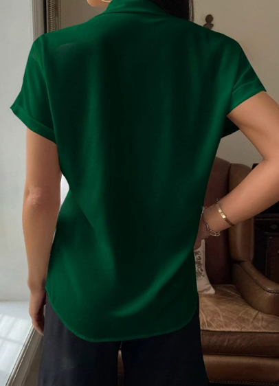 Satin V neck Shirt Women Women Solid Color Satin Short Sleeve Casual Button Satin Shirt