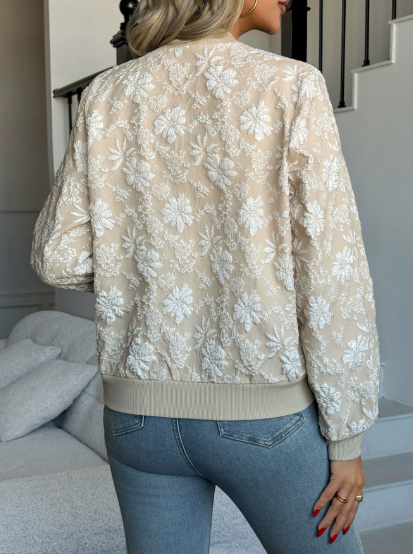 Autumn Winter Jacquard Weave Zip Jacket Loose Slimming Office Casual Top Coat