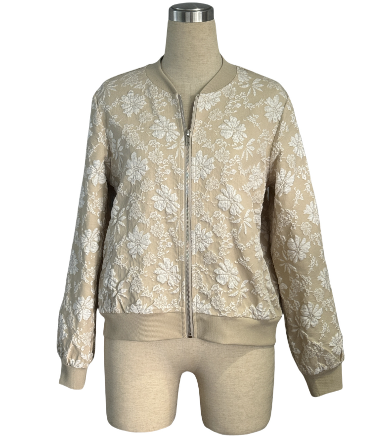 Autumn Winter Jacquard Weave Zip Jacket Loose Slimming Office Casual Top Coat