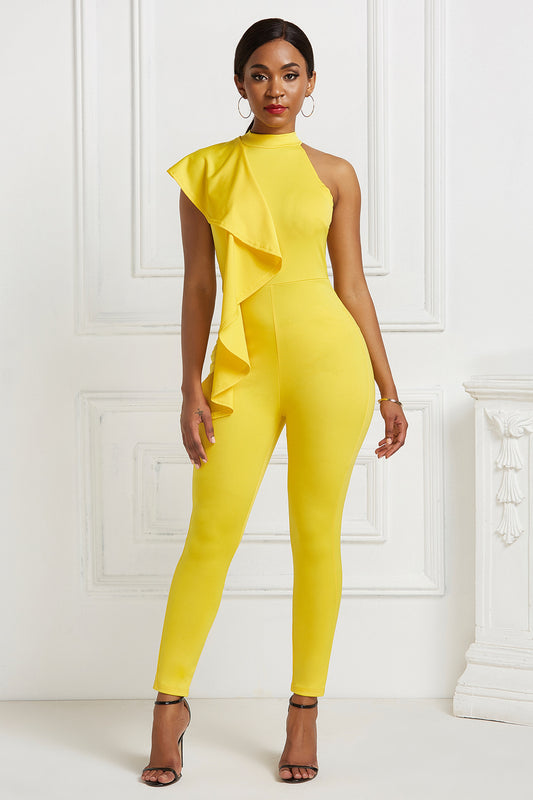 Tight Women Large Swing Ruffled Sleeveless Sexy Jumpsuit