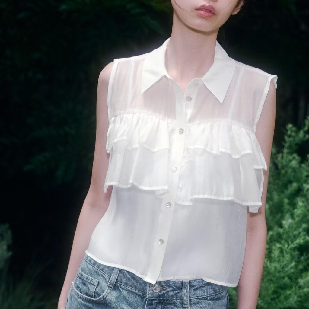 Summer Women Translucent Laminated Decoration Top Camisole Women