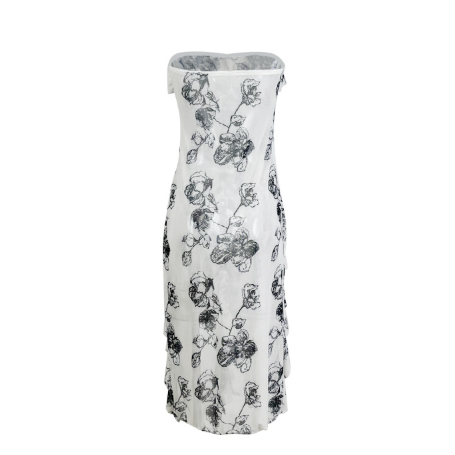 Ink Painting Floral Print Slit Slim Fit Cheongsam Sexy Elegant Graceful off the Shoulder Dress Slimming Sheath Dress