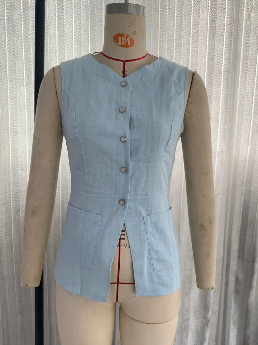 Women Clothing Solid Color V neck Sleeveless Vest Summer Top