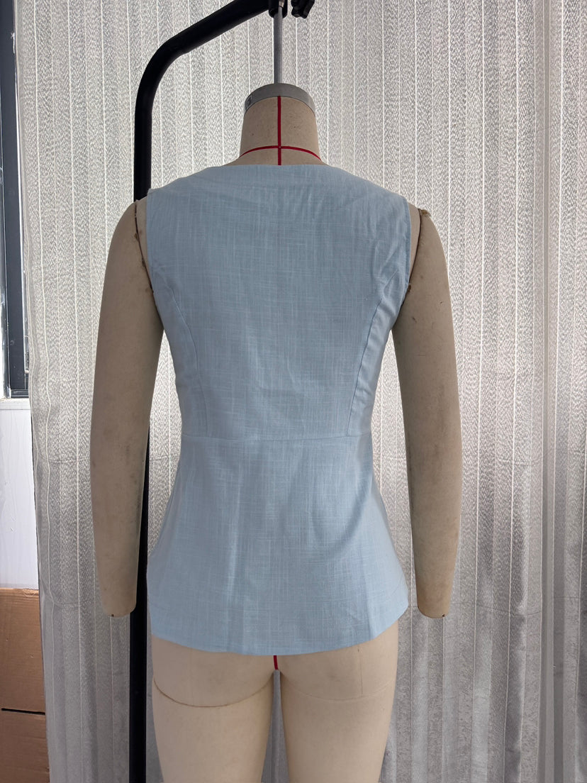 Women Clothing Solid Color V neck Sleeveless Vest Summer Top