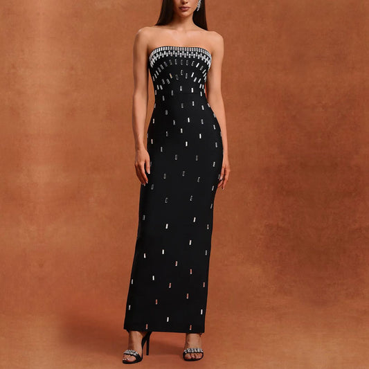 Women Wear Sexy Tube Top High End Drilling Backless Dress
