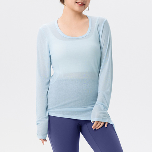 Plus Size Yoga Blouse Women Slim Fit Slimming Side Slit Workout Long Sleeve Soft Skin Friendly Plump Girls Yoga Clothing Top