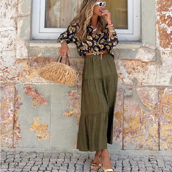 Casual Printing Shirt Top Skirt Two Piece Sets