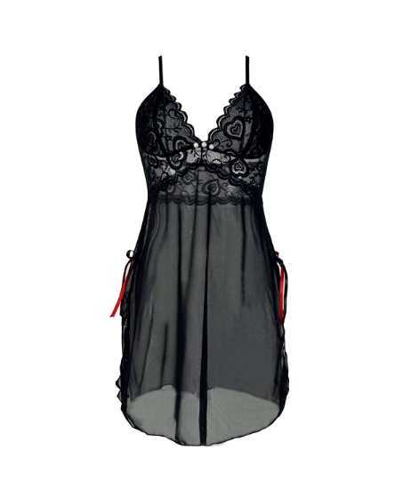 Lady Sexy Lace See through Nightdress Deep V Plunge Strap Mesh Temptation Home Wear Multi Color