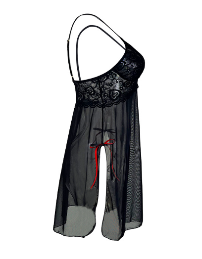 Lady Sexy Lace See through Nightdress Deep V Plunge Strap Mesh Temptation Home Wear Multi Color