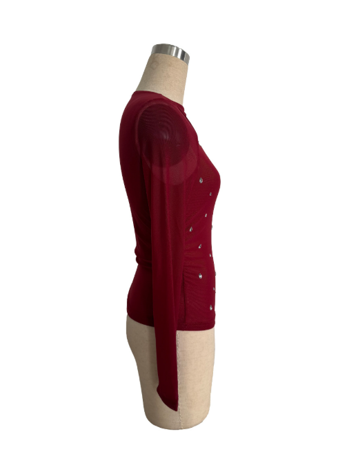 Autumn Winter Long Sleeve Double Layer Mesh Drilling Women Western Bottoming