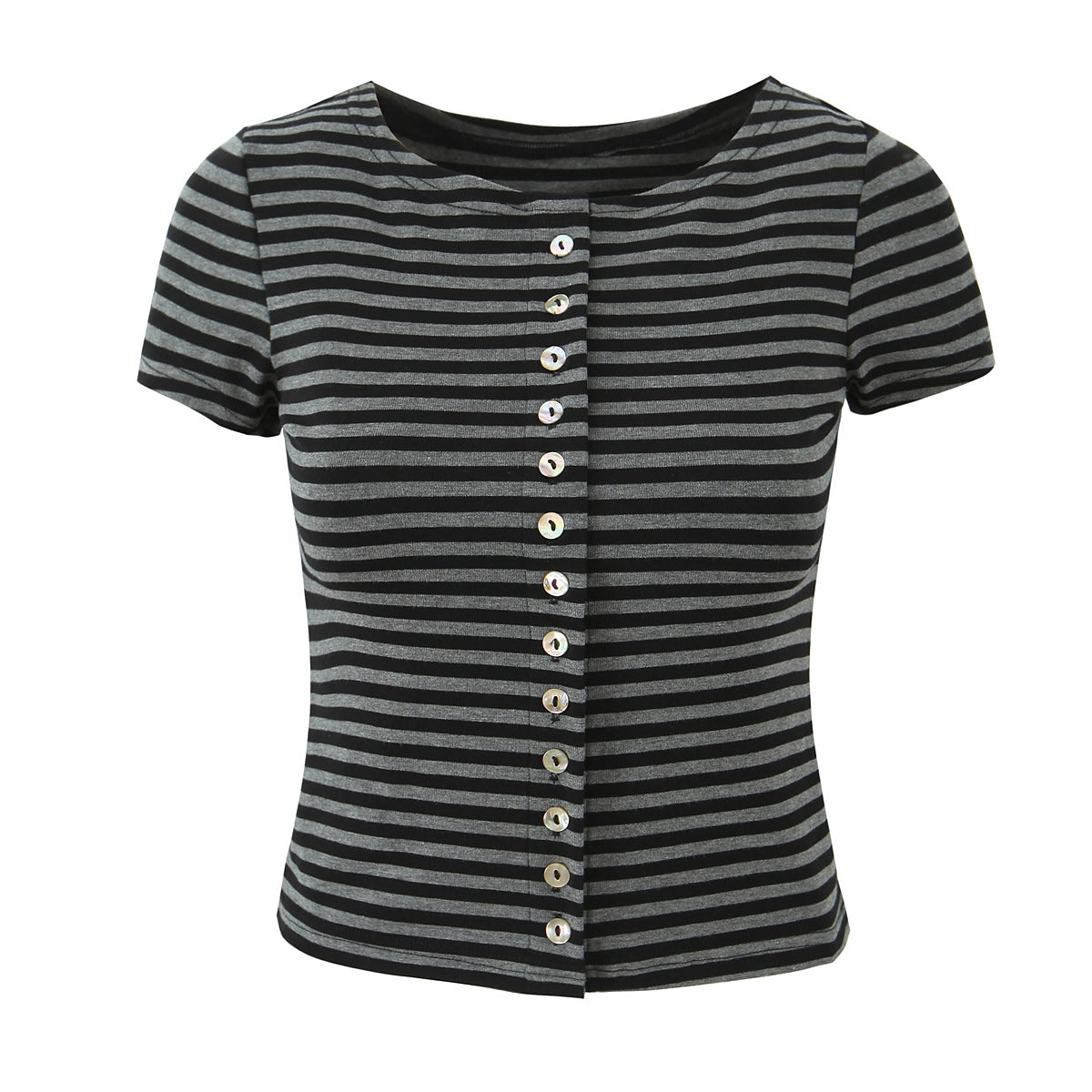 Women Slim Fit Short Sleeved Knitted Top Striped Knitted Overskirt