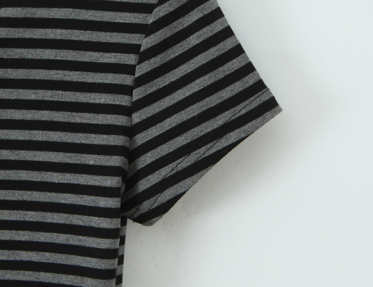Women Slim Fit Short Sleeved Knitted Top Striped Knitted Overskirt