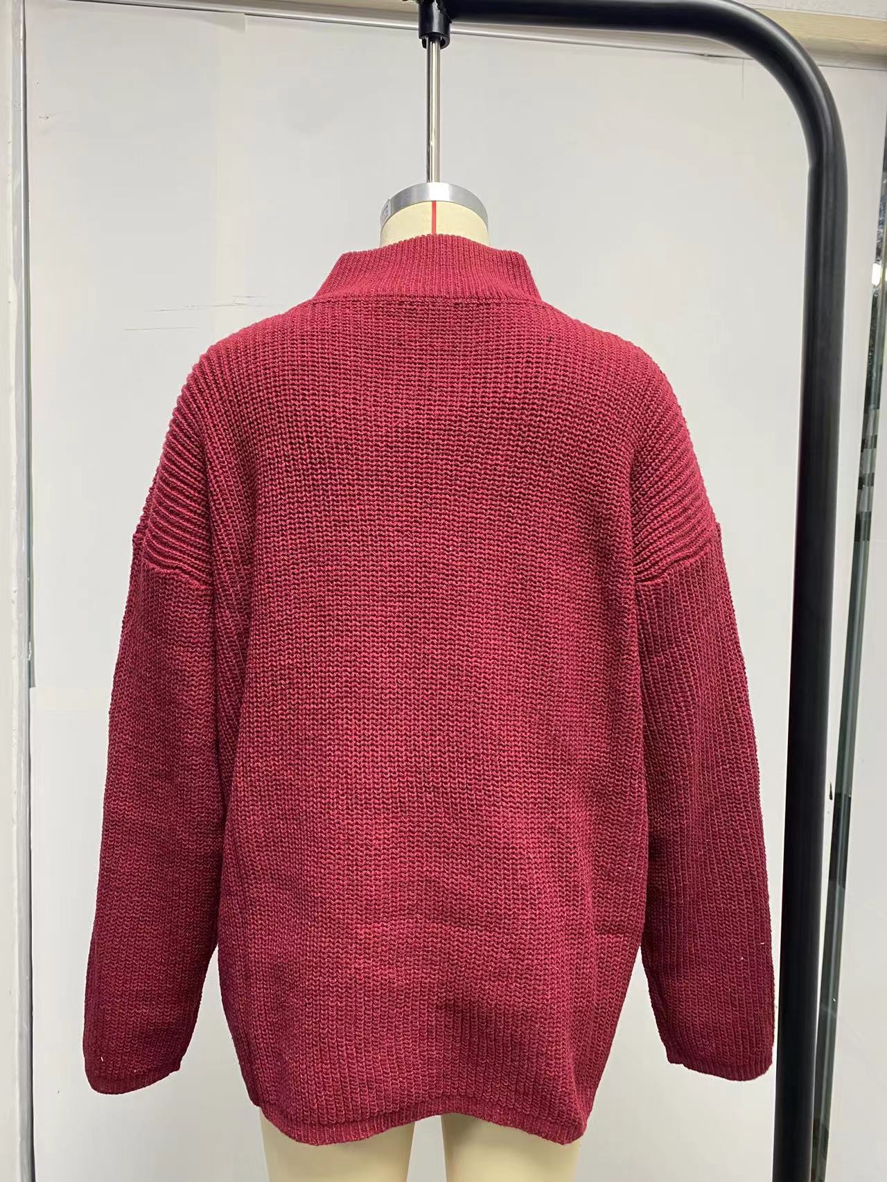 Half Open Collar Long Sleeved Top Women Autumn Winter Solid Color Loose High Collar Sunken Stripe Pullover Sweater