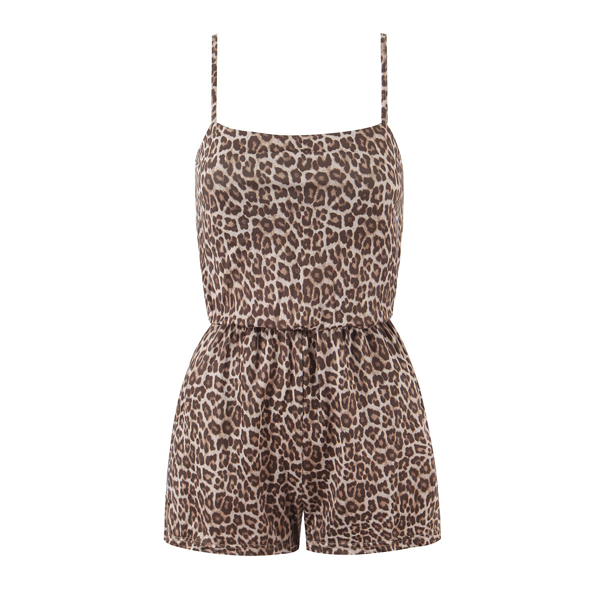 French Retro Elegant Leopard Print Waist Slimming Suspender Jumpsuit Autumn All Matching