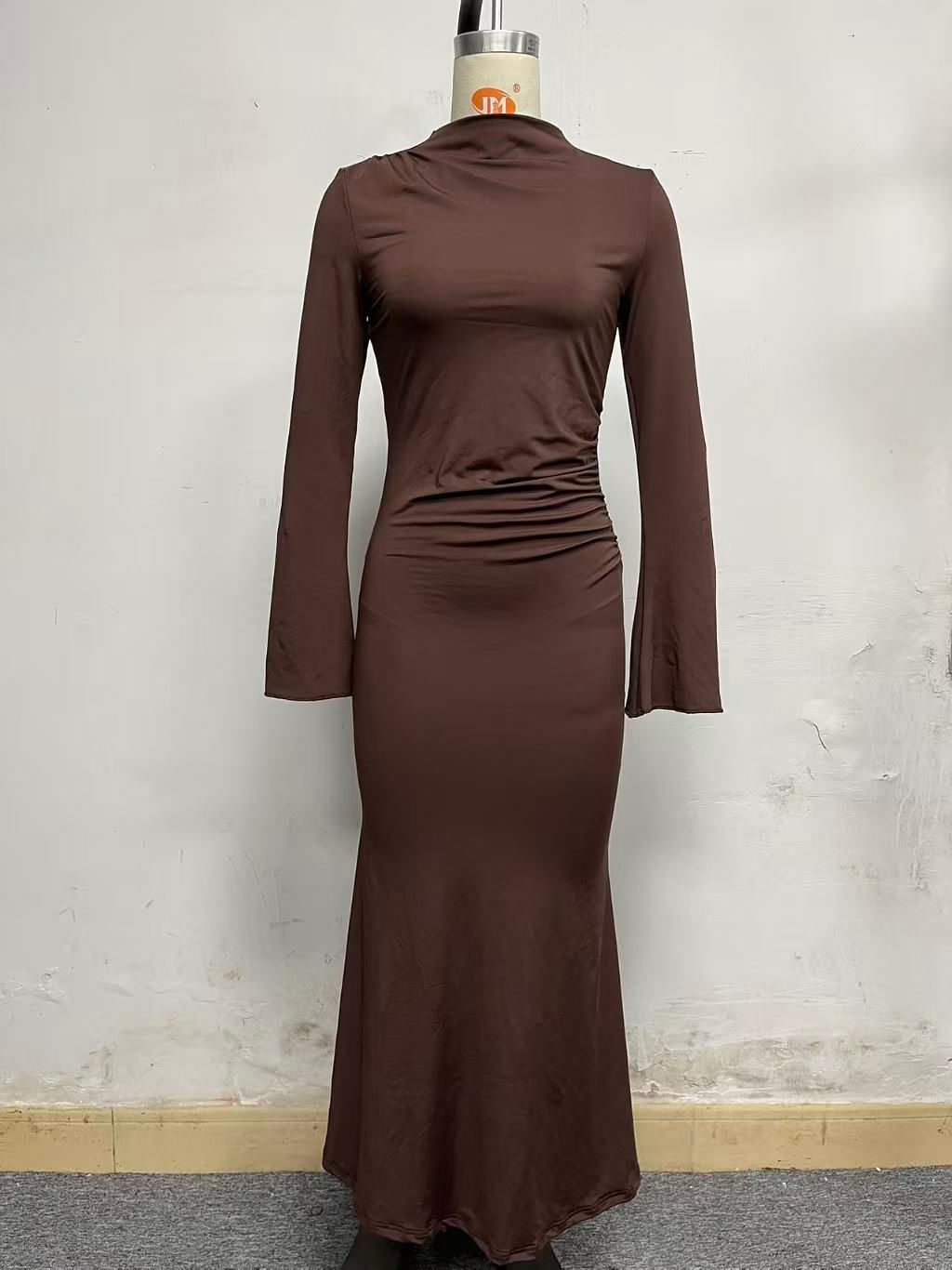 Sexy Minimalist Dress Slim Fit Wild Bell Sleeve Half Turtleneck Sheath Dress