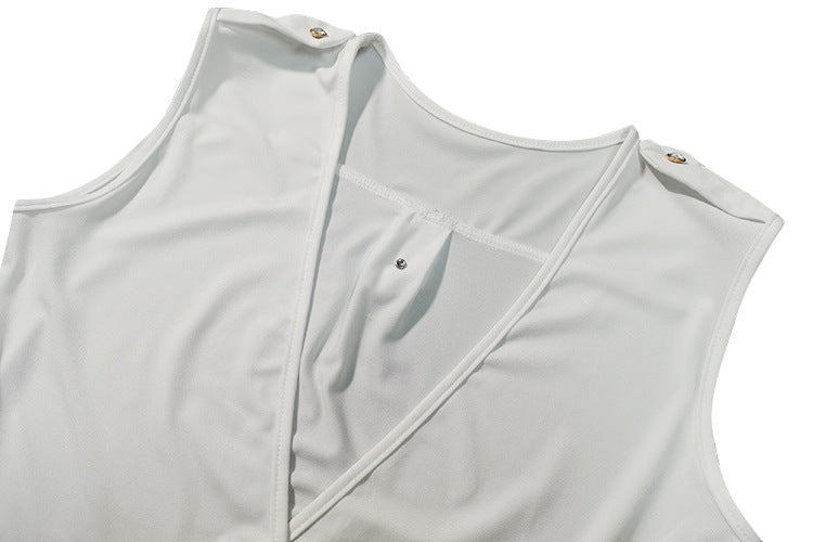 Summer High Waist Solid Color Casual Women Clothing V Neck Sleeveless Sexy Slim Fit Bodysuit