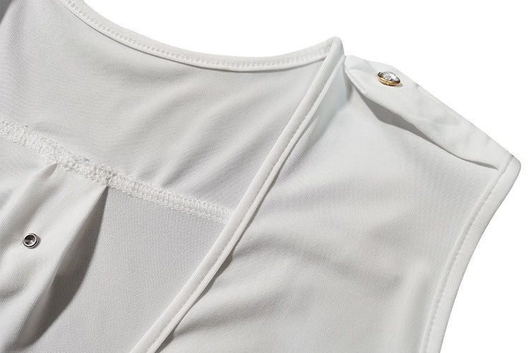 Summer High Waist Solid Color Casual Women Clothing V Neck Sleeveless Sexy Slim Fit Bodysuit