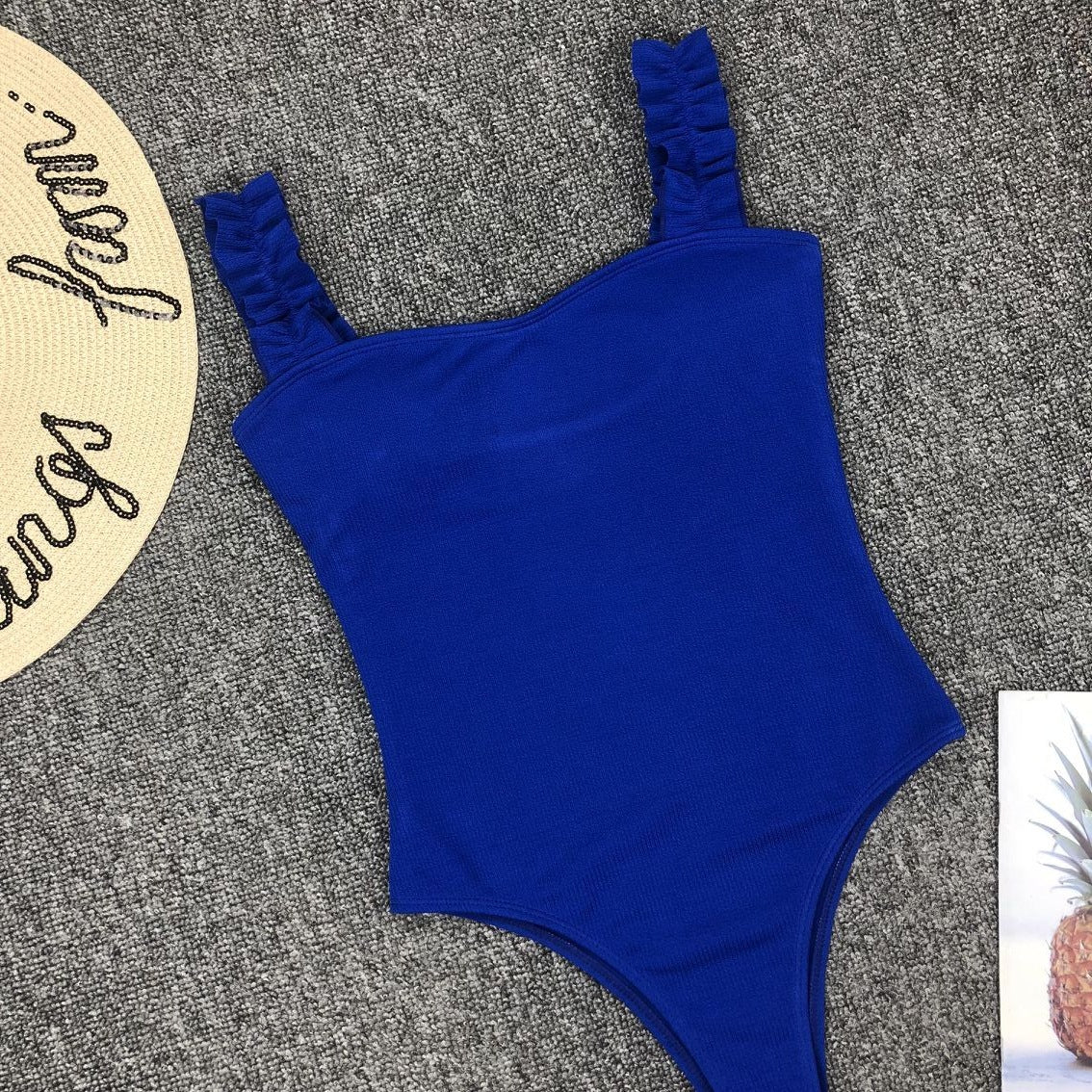 Women Bikini Solid Color Stringy Selvedge Shoulder Strap Sexy Swimsuit