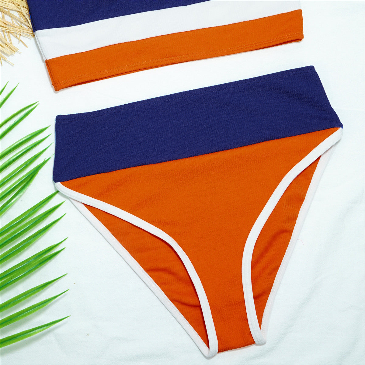 Women Split Swimsuit Rib Fabric Stitching Sexy High Waist Bikini