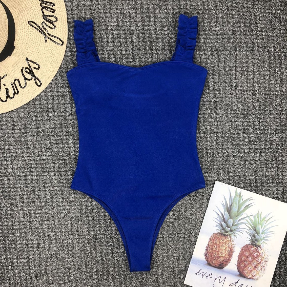 Women Bikini Solid Color Stringy Selvedge Shoulder Strap Sexy Swimsuit