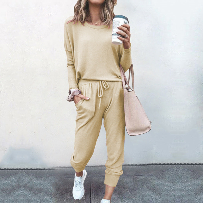 Autumn Winter Women Clothing Home Loose Fitting Solid Color Long Sleeves Casual sets Women