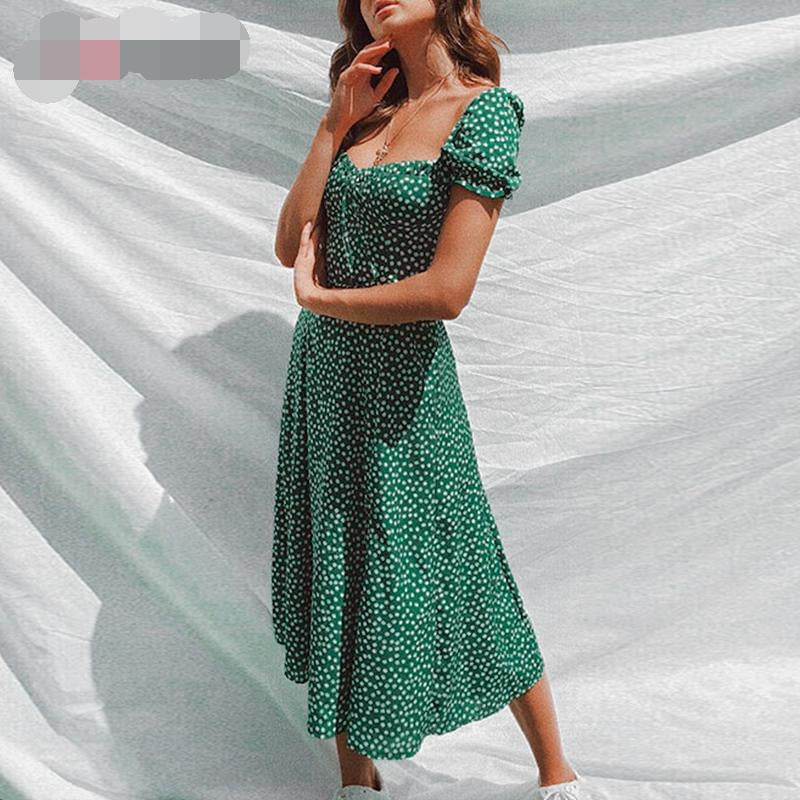 Dress Summer Printed Short Sleeve Split Dress