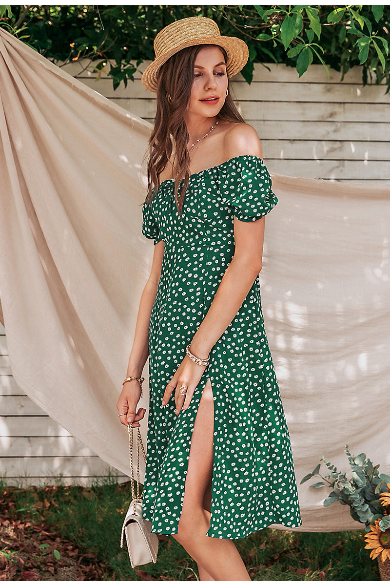 Dress Summer Printed Short Sleeve Split Dress